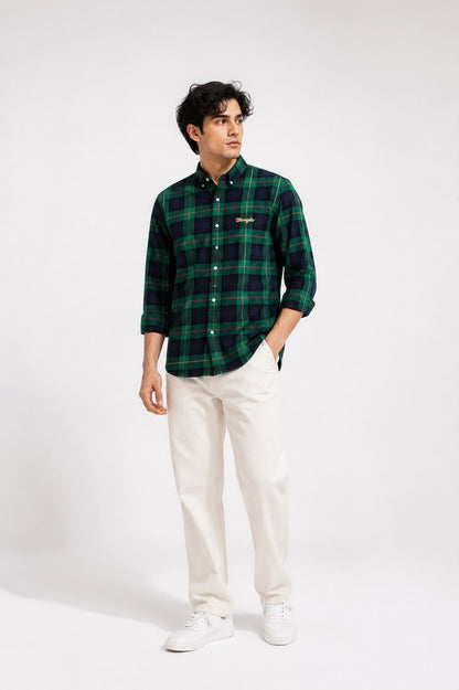 Green & Navy Checked Casual Shirt