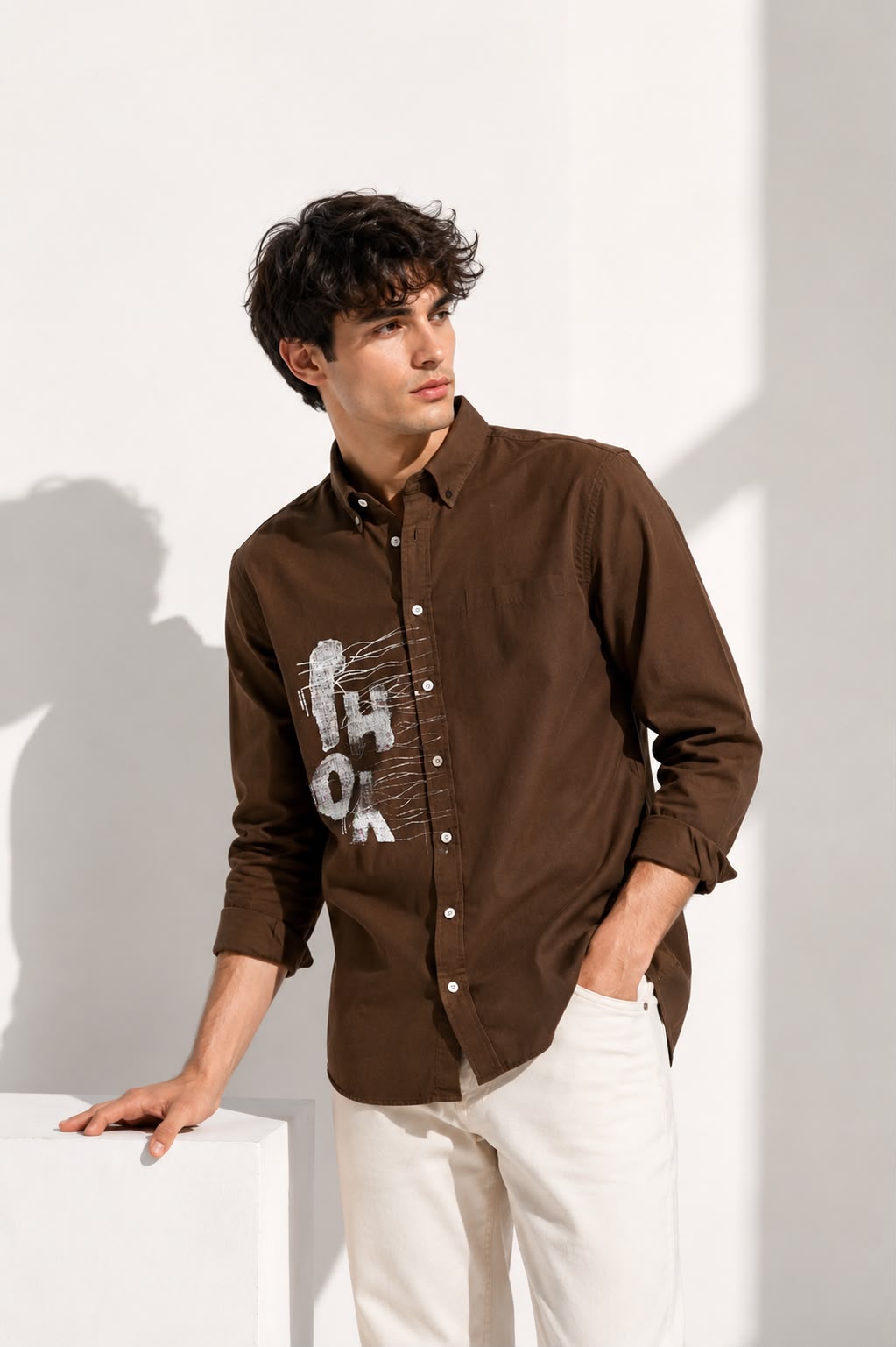 Brown Graphic Print Casual Shirt